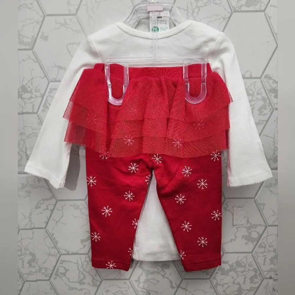 Nwt Carter's Baby Girls' Christmas Snowman Tutu Coordinate Set - Red/White